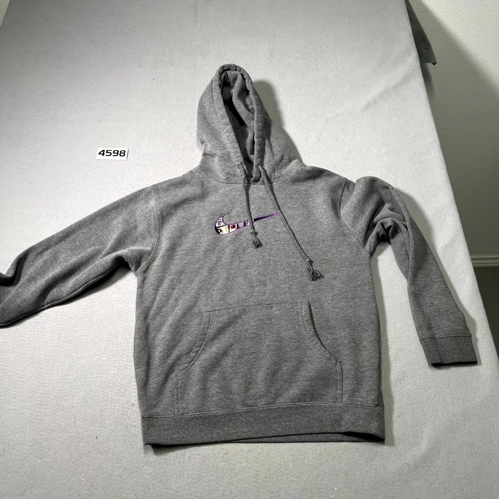 Nike Hoodie Mens Medium Gray Itachi Anime Swoosh Logo Heather Gray Fleece Lined